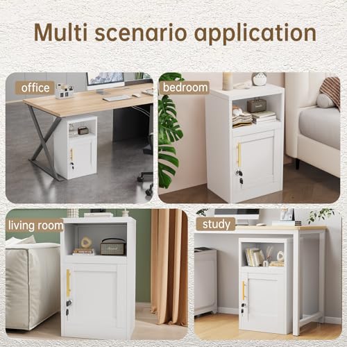 Black Metal Nightstand with Storage Cabinet and Shelves M836