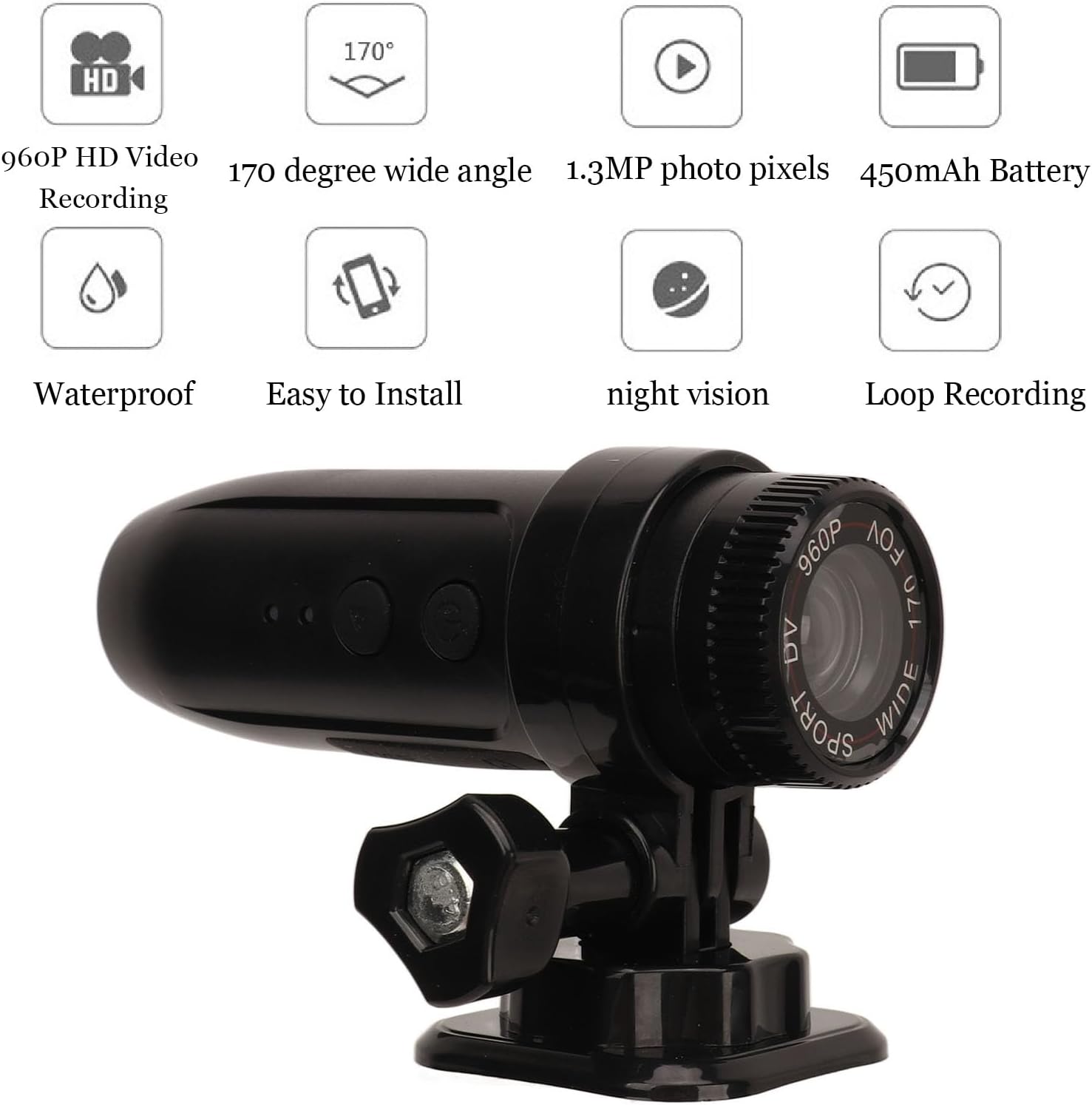 Bicycle Helmet Camera, 960P Sports Action Camera for Motorcycle N87761