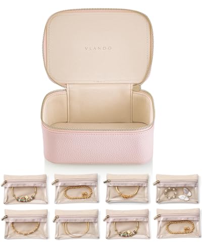 Vlando Travel Small Jewelry Case, PU Leather 6 zipper velvet bags for Women Girl,Valentine's Day Gift, Marriage, Brithday Gift,Earrings Necklace Rings Storage Gift Box Packaging Green