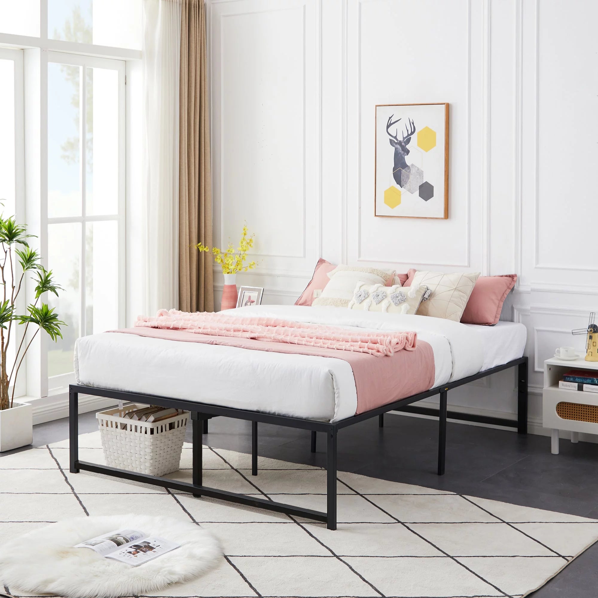 Metal Platform Bed Frame with Heavy Duty Steel Slats, Black B451997