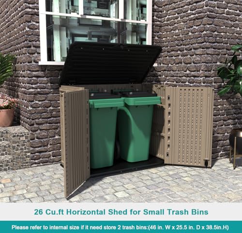 Horizontal Outdoor Storage Shed, 47 Cu.ft Resin Waterproof Cabinet for Garden Patio Backyards F5157