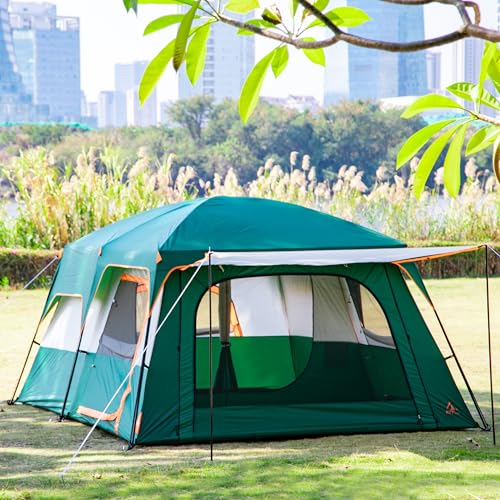 Extra Large Family Cabin Tent 2 Rooms 3 Doors 3 Windows Waterproof for Camping H460