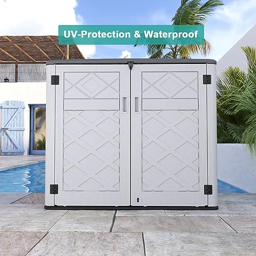 Horizontal Outdoor Storage Shed, 47 Cu.ft Resin Waterproof Cabinet for Garden Patio Backyards F5157