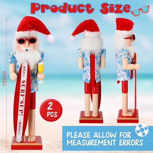 15 Inch Christmas Nutcracker Wooden Surfer Santa Beach Tabletop Decor H68898