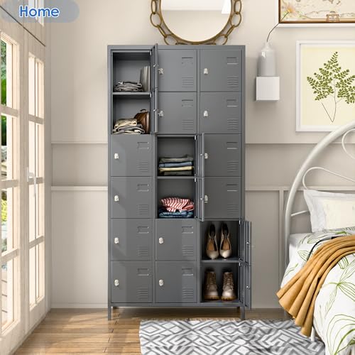 6 Door Metal Storage Locker with 18 Hooks, Black & Dark Grey K6611