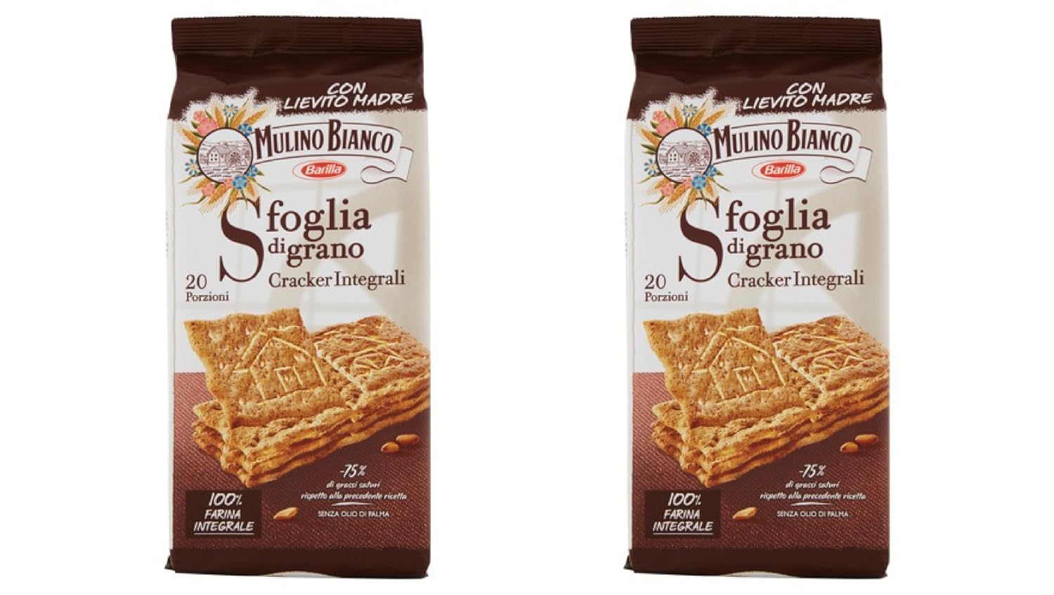 Mulino Bianco: "Sfoglia di Grano" Wholemeal Crackers - 17.63 Oz (500g) Pack of 2 [ Italian Import ]