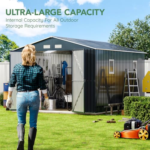 Outdoor Steel Storage Shed with Lockable Doors and Windows E249038