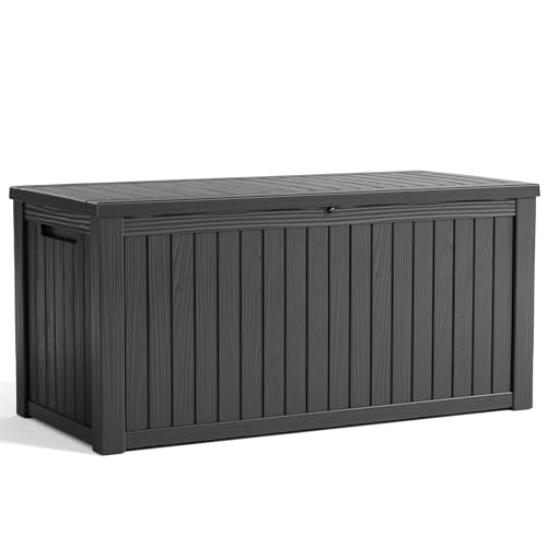 100 Gallon Resin Deck Box, Lockable Patio Outdoor Storage, Waterproof - Black F75230