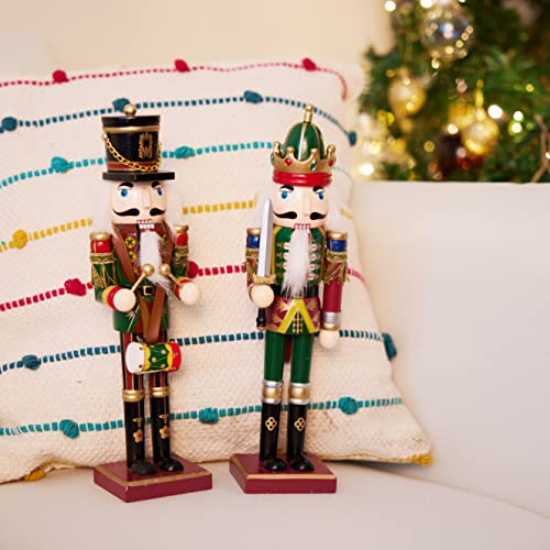 12 Inch Wooden Nutcracker Christmas Decor King & Soldier, Green, 2 Pack E8776