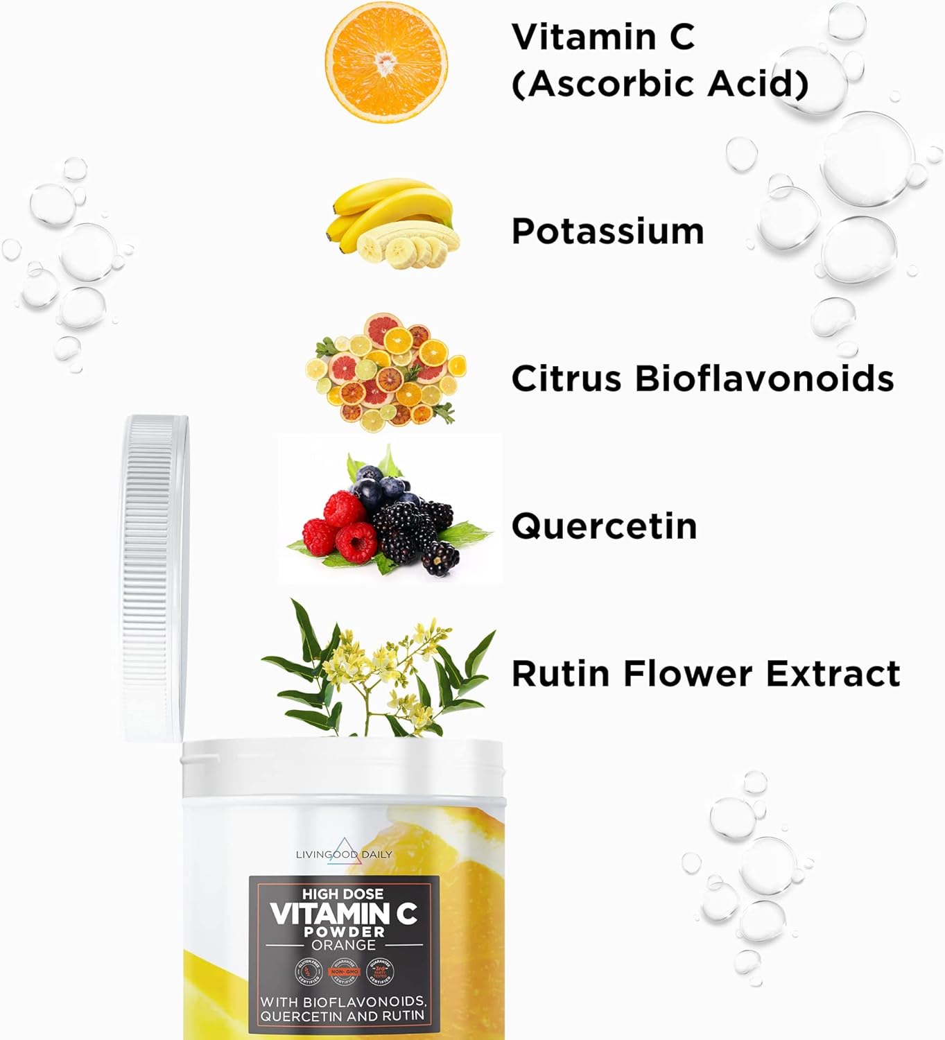 Vitamin C Powder Supplement with Quercetin and Citrus Bioflavonoids F99478