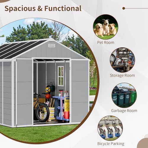 Resin Outdoor Storage Shed with Floor and Window, Lockable Small Tool Shed for Garden Patio Backyard, Light Gray V985