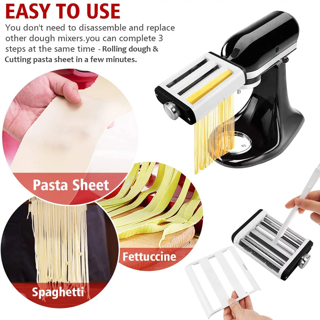 Pasta Maker Attachment for Stand Mixer, 3 in 1 with Roller and Cutters E141