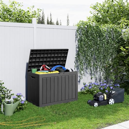 100 Gallon Resin Deck Box, Lockable Patio Outdoor Storage, Waterproof - Black F75230