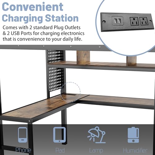 Queen Loft Bed with L-Shaped Desk and Stairs, Metal Frame, Black F92113