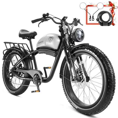 Electric Motorcycle Adults 1500W 52V 20AH 34MPH Retro Style Moped Ebike Fat Tire Full Suspension B247