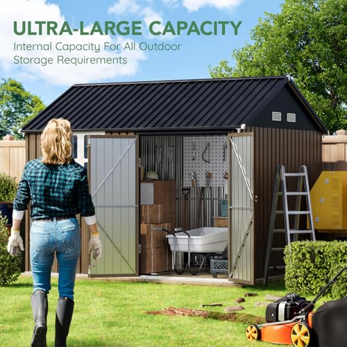 Outdoor Steel Storage Shed with Lockable Doors and Windows E249038
