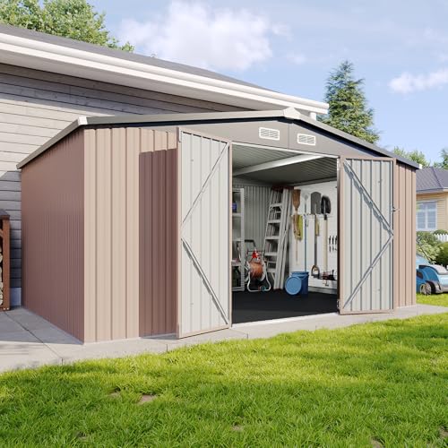 Galvanized Steel Storage Shed with Triple Doors, Weatherproof Outdoor Utility Shed P600721