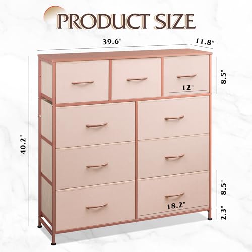 9-Drawer Fabric Storage Tower for Bedroom, Closet, Tall Chest Organizer with Steel Frame R839993