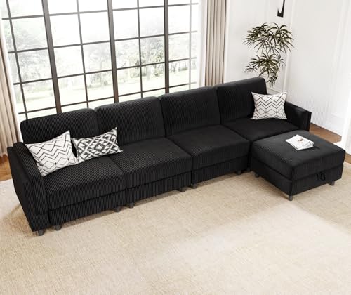 Modular Sectional Sofa Bed with Storage Ottoman, Beige S706