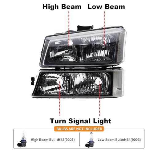 Headlights Assembly with LED Sequential Signal for Chevy Silverado Avalanche 2003-2006, Black Housing V223796