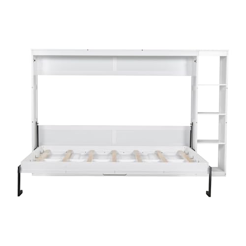 Full Size Horizontal Murphy Bed with Shelves, Foldable into Cabinet W154373