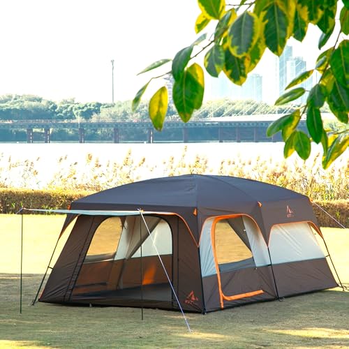 Extra Large Family Cabin Tent 2 Rooms 3 Doors 3 Windows Waterproof for Camping H460