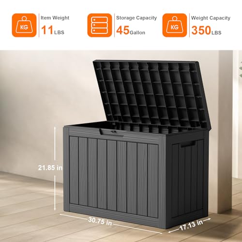 100 Gallon Resin Deck Box, Lockable Patio Outdoor Storage, Waterproof - Black F75230