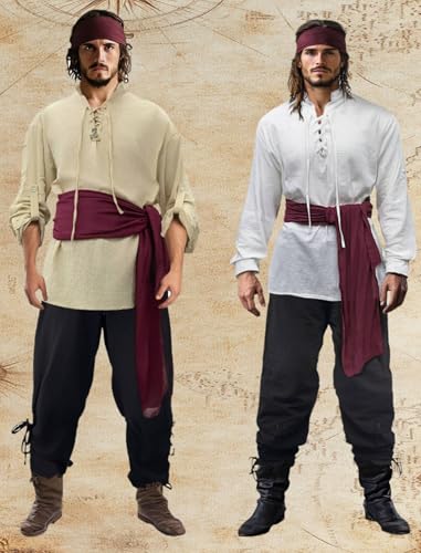 Men's Pirate Costume Outfit with Pants, Shirt, Sash and Accessories P814