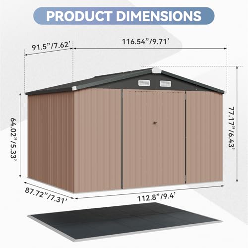 Galvanized Steel Storage Shed with Triple Doors, Weatherproof Outdoor Utility Shed P600721