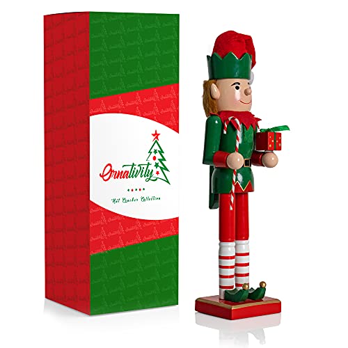 Christmas Elf Nutcracker Decoration 15 Inch Red Green Wooden A454290