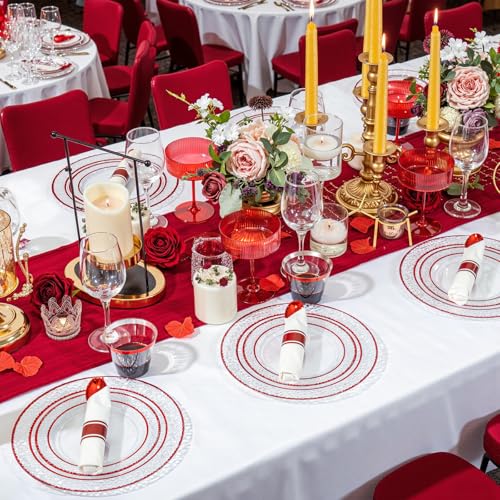 350PCS Clear Plastic Plates with Gold Trim for 50 Guests, Disposable Dinnerware Set O686017