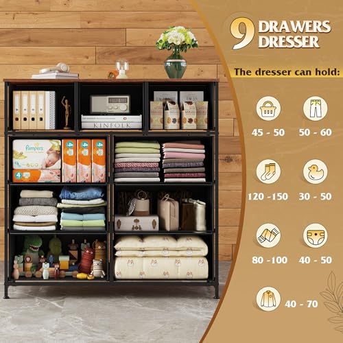 9-Drawer Fabric Storage Tower for Bedroom, Closet, Tall Chest Organizer with Steel Frame R839993