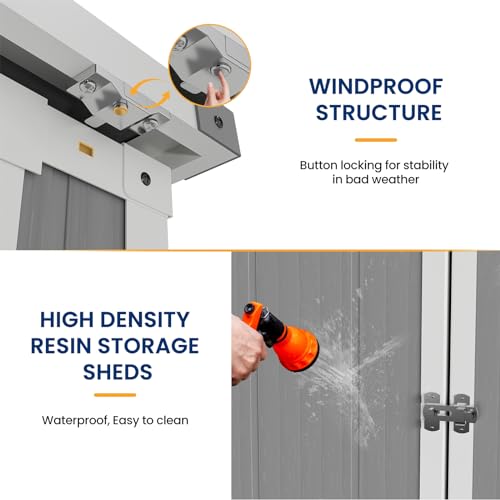 Outdoor Storage Shed, Weather Resistant Resin Box with Floor for Garden Tools I6082