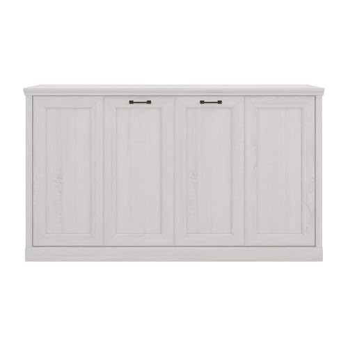 Twin Murphy Bed with Side Cabinets and Bookcase, Foldable Wall Bed for Guest Room, White X864