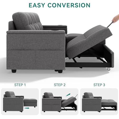 L-Shaped Sofa Bed with Chaise, USB Port and Storage, Dark Gray C750