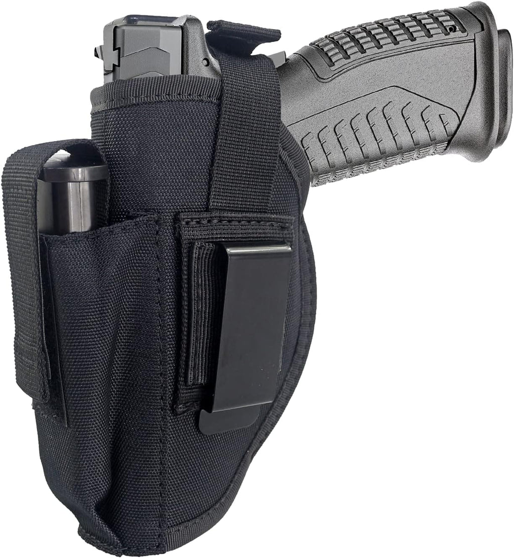 Tactical Belt Holster with Mag Pouch and Metal Clip Universal Outside The Waistband Handgun Holster Black