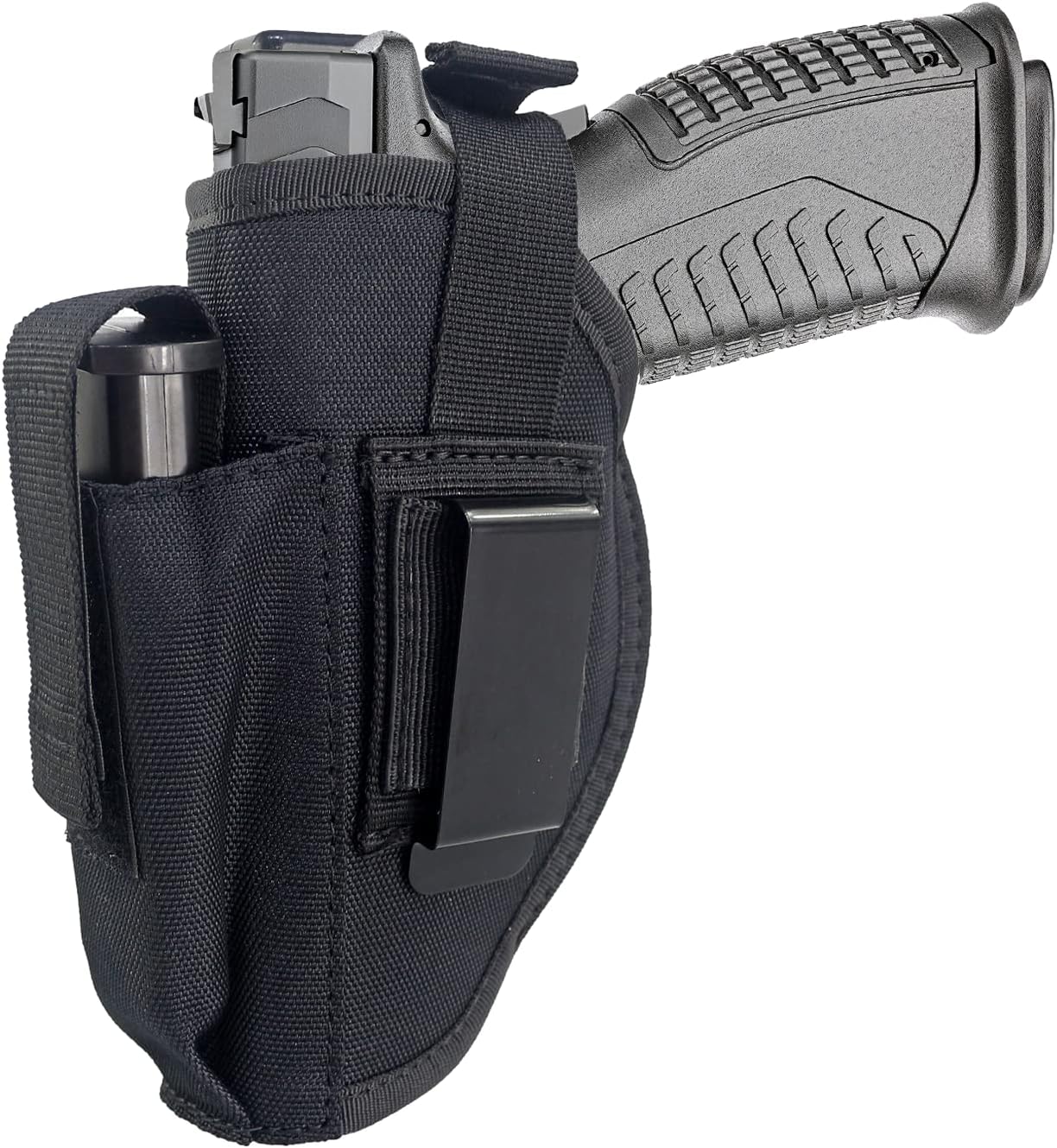 Tactical Belt Holster with Mag Pouch and Metal Clip Universal Outside The Waistband Handgun Holster Black