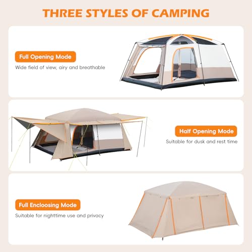 Family Camping Tent for 4-6 Person, Double Layer, Multi-Room with 3 Doors B2789