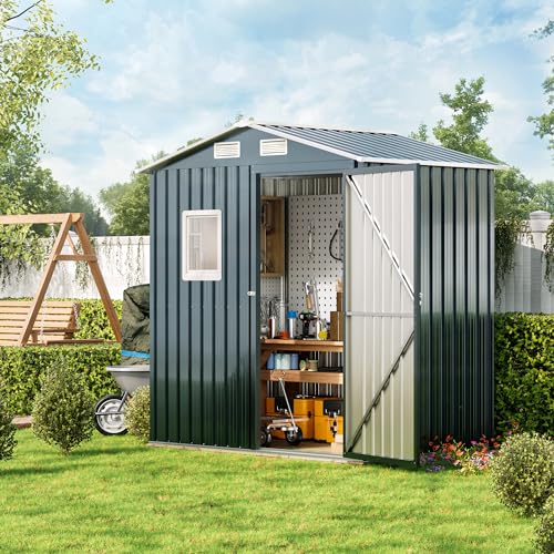 Outdoor Steel Storage Shed with Lockable Doors and Windows E249038