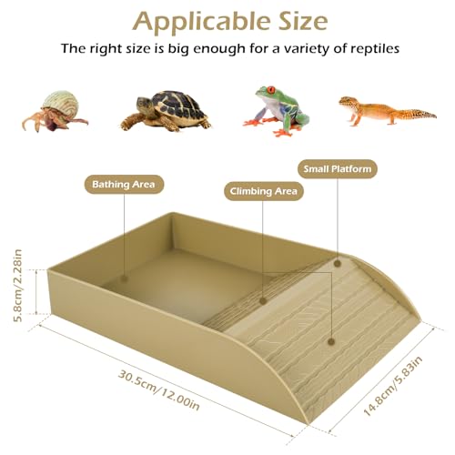 Reptile Water Bowl with Ramp and Basking Platform for Turtles, Lizards H549986