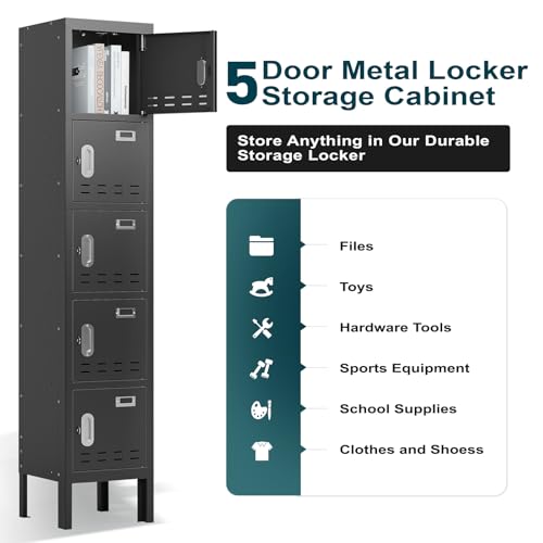 5-Door Steel Storage Locker with Hooks and Card Slots M92401