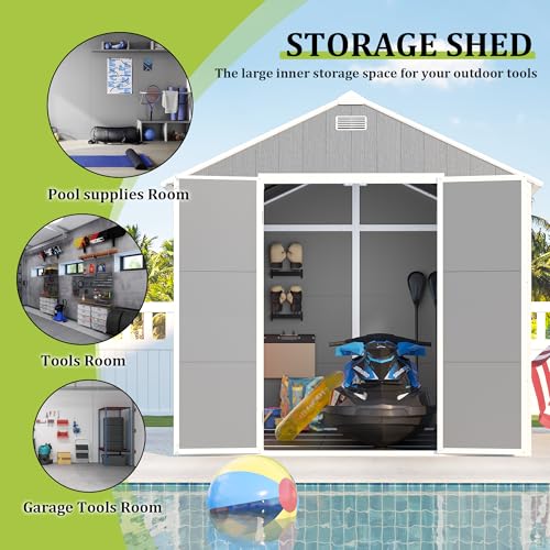 Outdoor Resin Storage Shed 8x8 ft Waterproof Garden Shed with Lockable Doors W96159