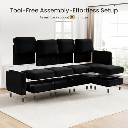Modular Sectional Sofa Bed with Storage Ottoman, Beige S706
