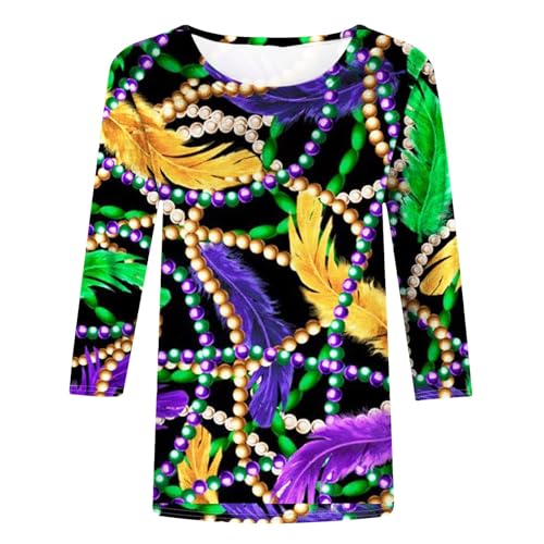 Mardi Gras Crew Neck Top for Women Short Sleeve K731