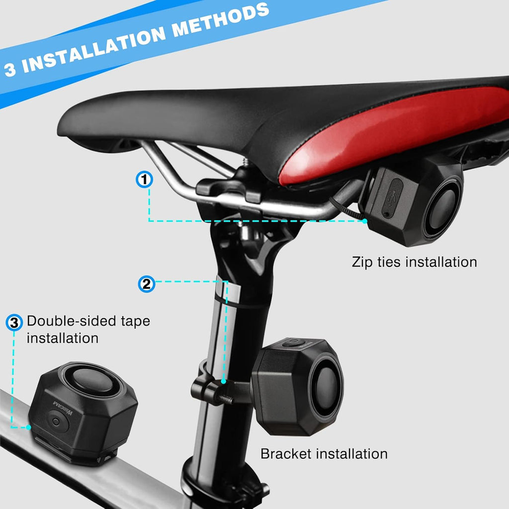 USB Rechargeable Bike Alarm with Remote, 110dB Wireless Anti Theft Vibration Sensor M689445