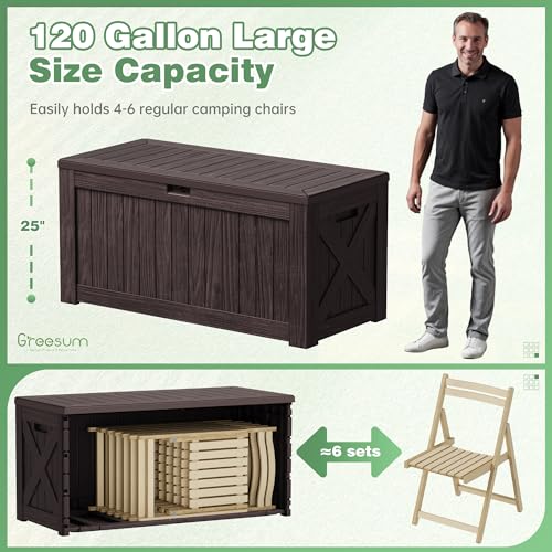 Outdoor Storage Box 120 Gallon with Lock, Resin Deck Box for Patio and Garden A6689
