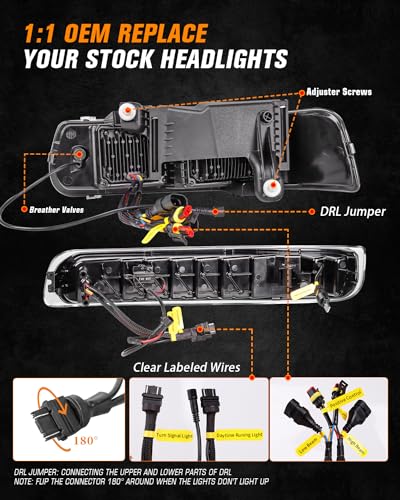 LED Headlights Assembly with Sequential Turn Signal for 1999-2006 Chevy Silverado Suburban Tahoe H92291