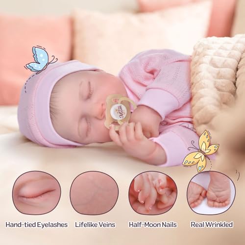 Lifelike Reborn Baby Doll 18 Inch Soft Body Realistic Newborn Sleeping Girl with Clothes and Toy Accessories V33553
