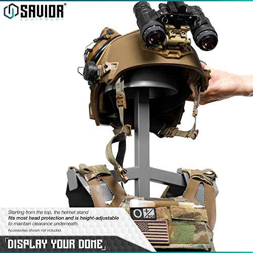 Tactical Gear Stand Tabletop Helmet Vest Display Rack, Heavy Duty Steel Holder X74473
