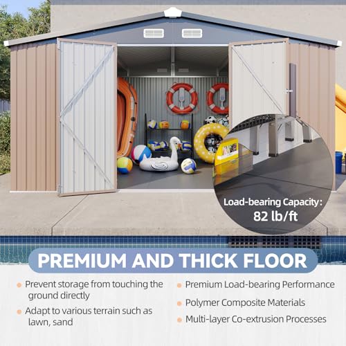 Galvanized Steel Storage Shed with Triple Doors, Weatherproof Outdoor Utility Shed P600721